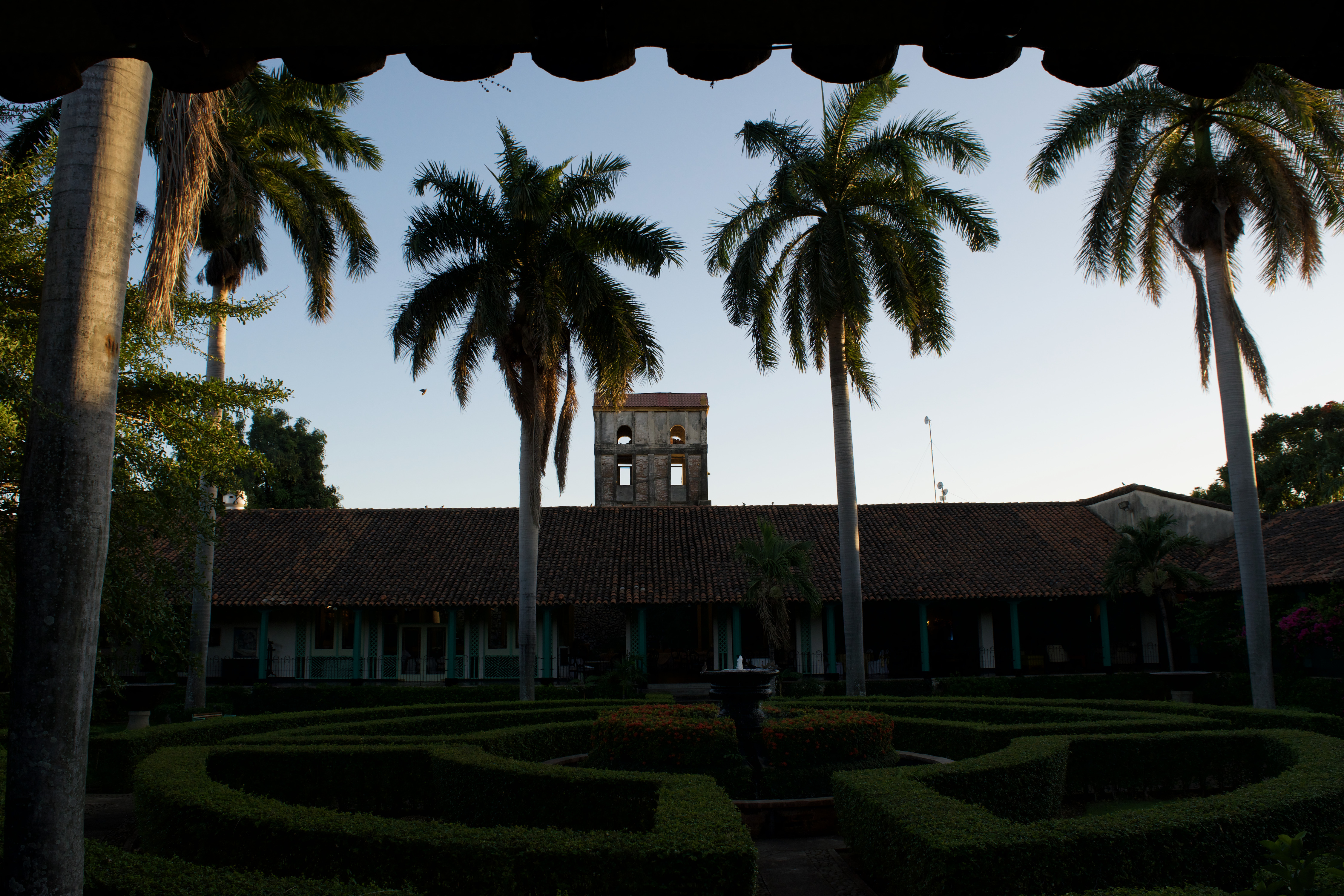 The inside of the Hotel El Convento couryard during golden hour