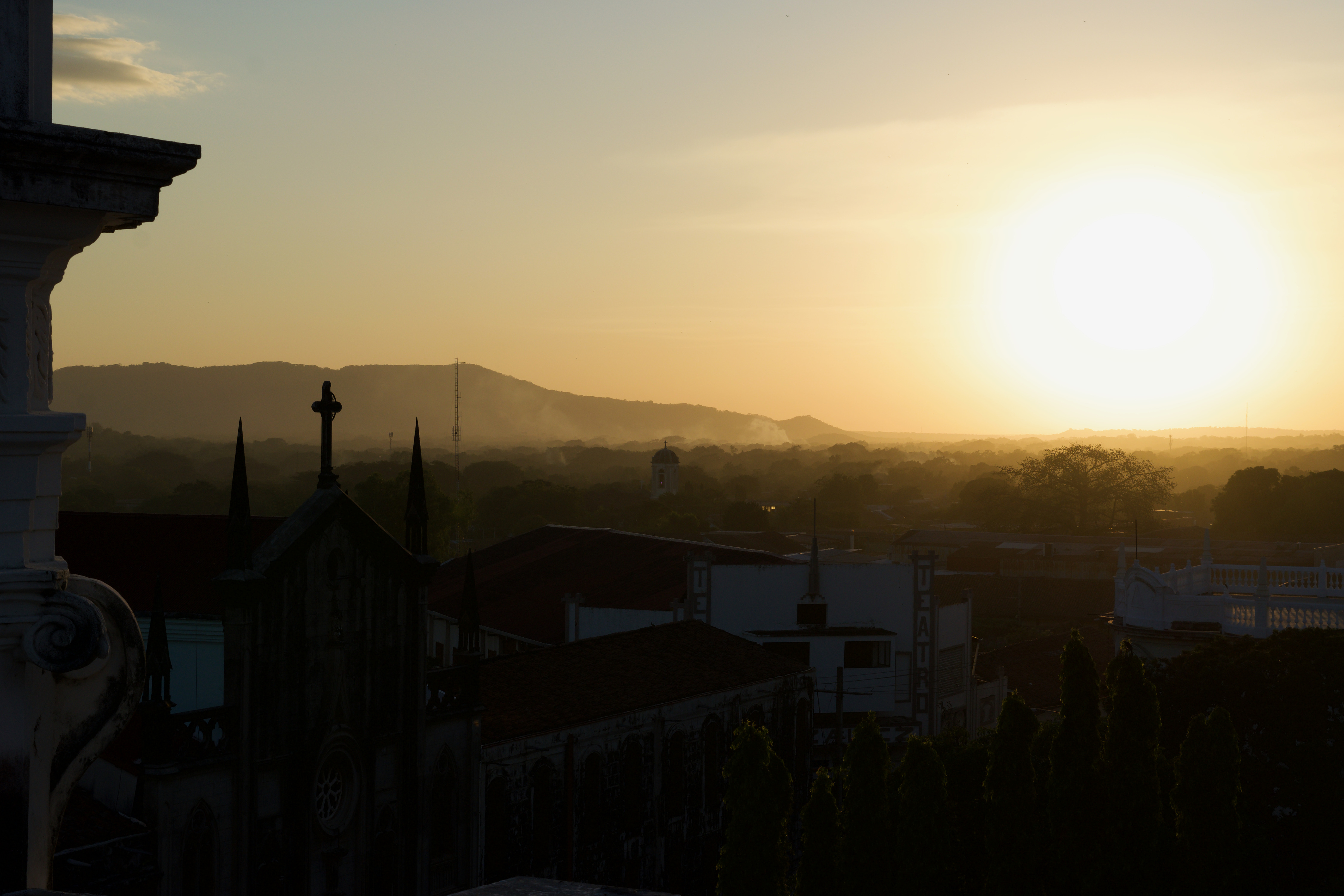 A sunset landscape with fog